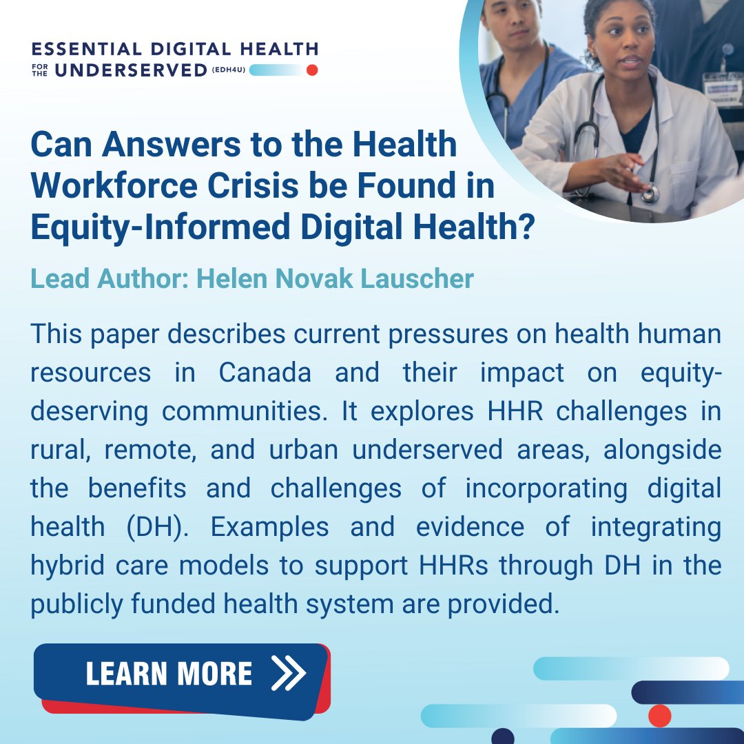 Can Answers to the Health Workforce Crisis be Found in Equity-Informed Digital Health? 
Dive into the paper led by Helen Novak Lauscher to explore pressing issues facing health human resources in Canada and their impact on equity-deserving communities. 
tecconference.health/edh4u-papers
