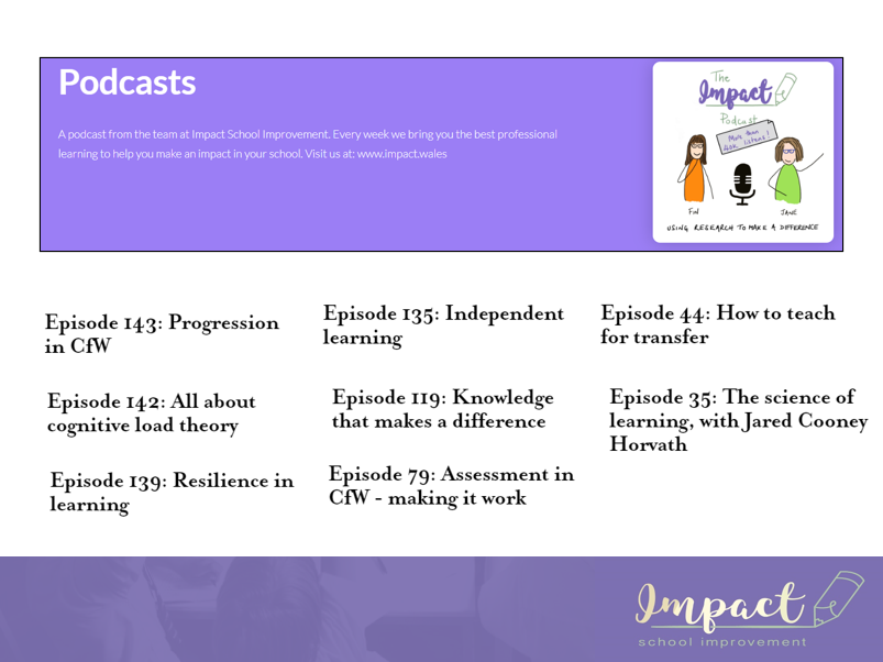 Interested in curriculum design within Curriculum for Wales and the role of progression? Take a listen to the Impact Podcast here: podcasters.spotify.com/pod/show/impac… We use research to help teachers to make well-informed decisions about curriculum and pedagogy.