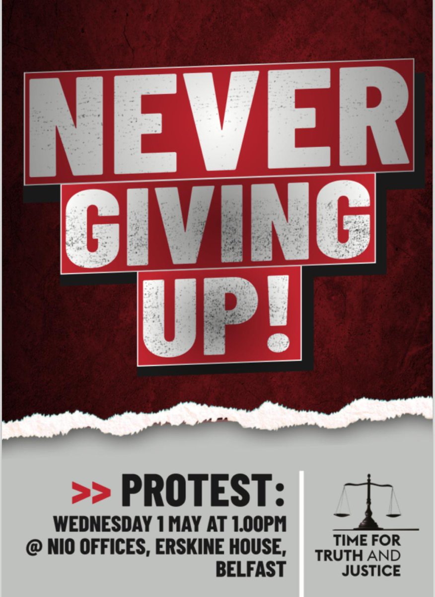 We will be joining the other families of the #TimeForTruth Campaign on Wednesday at 1pm to protest outside the NIO office in Belfast city centre to tell the British government what we think about their dirty Legacy Act.