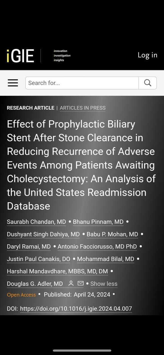 Does biliary stenting prevent biliary events after ERCP🩻 for CBD 🪨till surgery?🔪 It doesn’t seem so ❌ ⬆️readmissions, LOS 🏥and PEP @iGIEjournal igiejournal.org/article/S2949-…