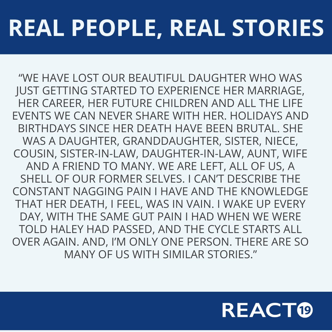 The story of Haley, a 28 year old whose life was taken by the shot. Honor her life by not only listening but understanding her story. To read more visit this link: react19.org/bereaved/vacci…