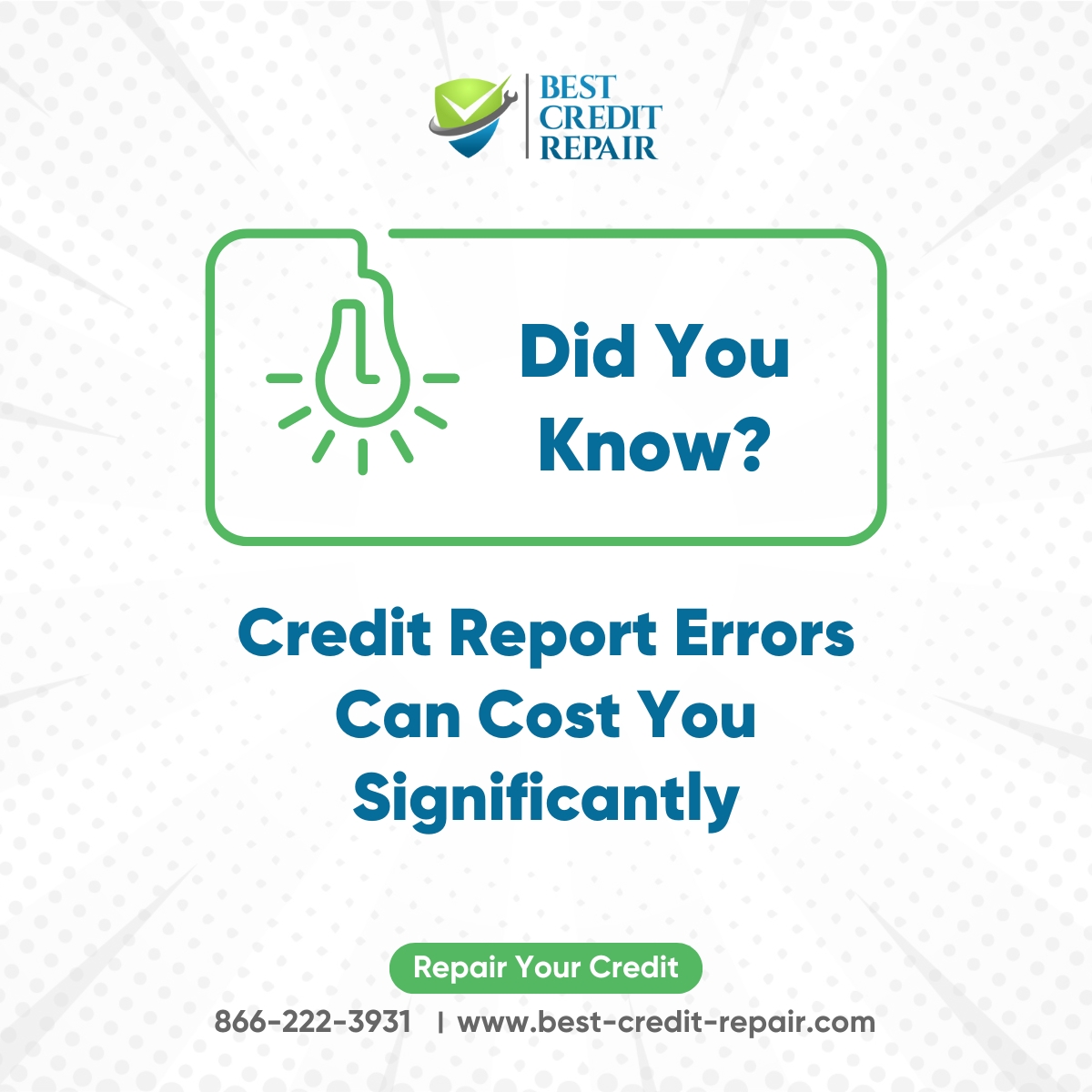 We identify and fix inaccuracies in your credit report. We'll ensure your credit history accurately reflects your financial responsibility.
No matter the credit challenges, our credit repair specialists can help.

Contact Us
866-222-3931

#creditrepair #creditscore