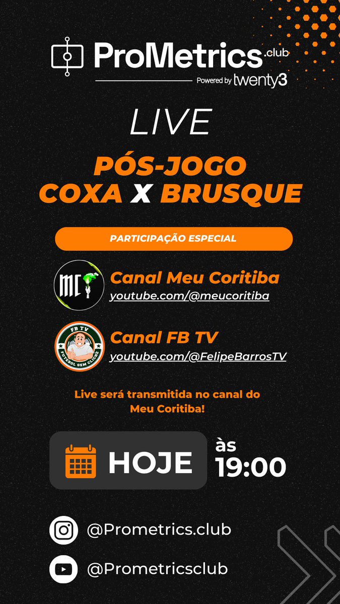 Hoje é dia de interagir com a Nação Coxa-Branca! 🎥 Estamos animados em anunciar que estaremos ao vivo no canal @MeuCoritibaTT para uma conversa especial sobre o jogo de ontem contra o Brusque com participação @FelipeBMSa. Faremos uma análise da partida para entender como o…