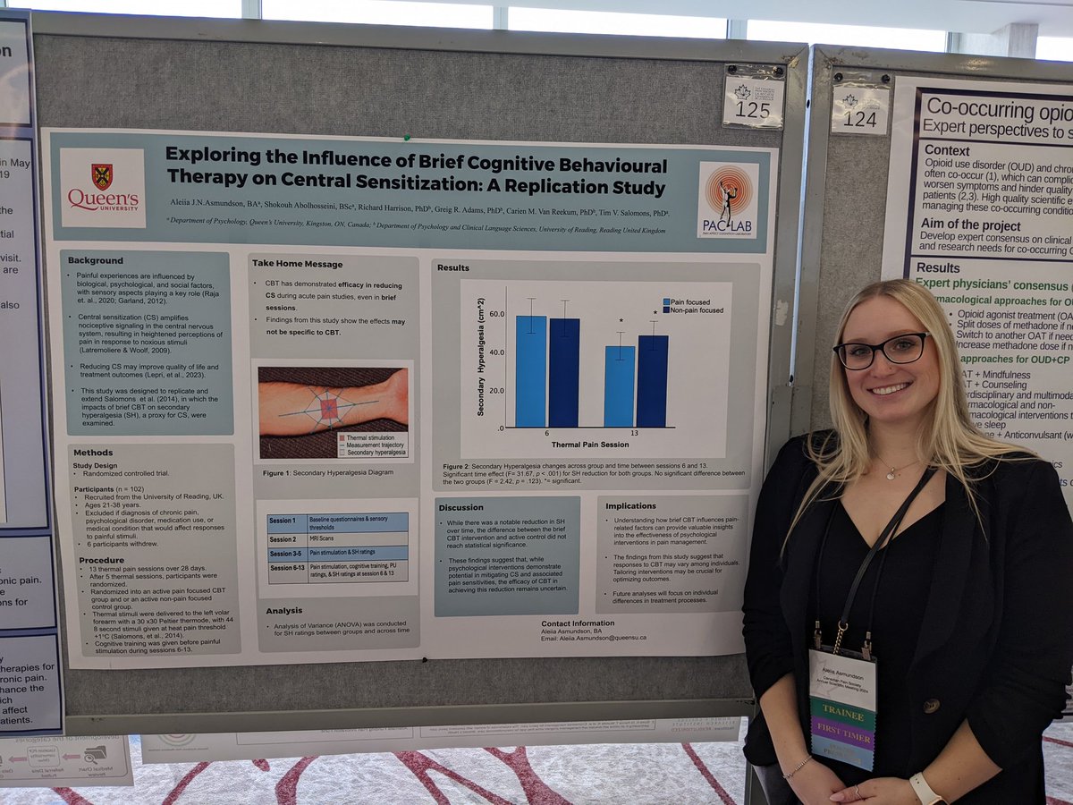Come see Aleiia Asmundson's poster (# 125) 'Exploring the influence of brief CBT on central sensitization' #CanadianPain24