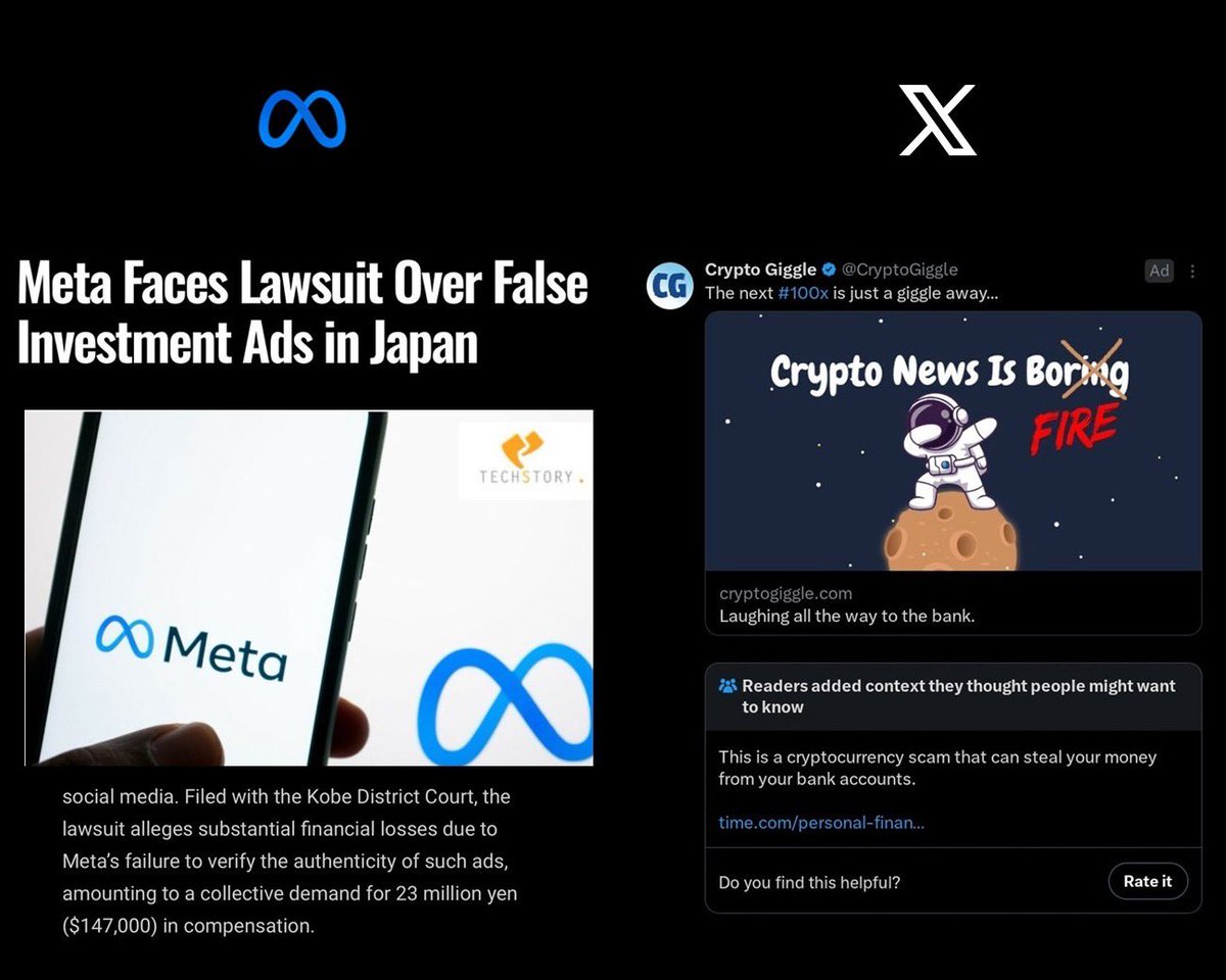 Meta faces lawsuit over false investment ads in Japan. The lawsuit alleges financial losses due to Meta’s failure to verify the authenticity of ad. This is the reason why you should advertise on 𝕏. This platform ensures that even paid ads are fact-checked by community notes.