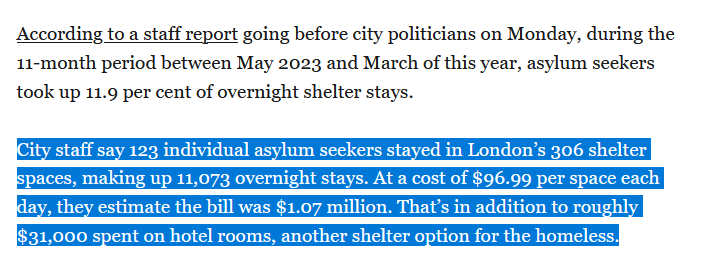 London Ontario spends 96.99 per day on each shelter space.

This equates to 35401 dollars per year. 

Why are we not just housing people? 

#LndOnt 
#TheGriftIsReal