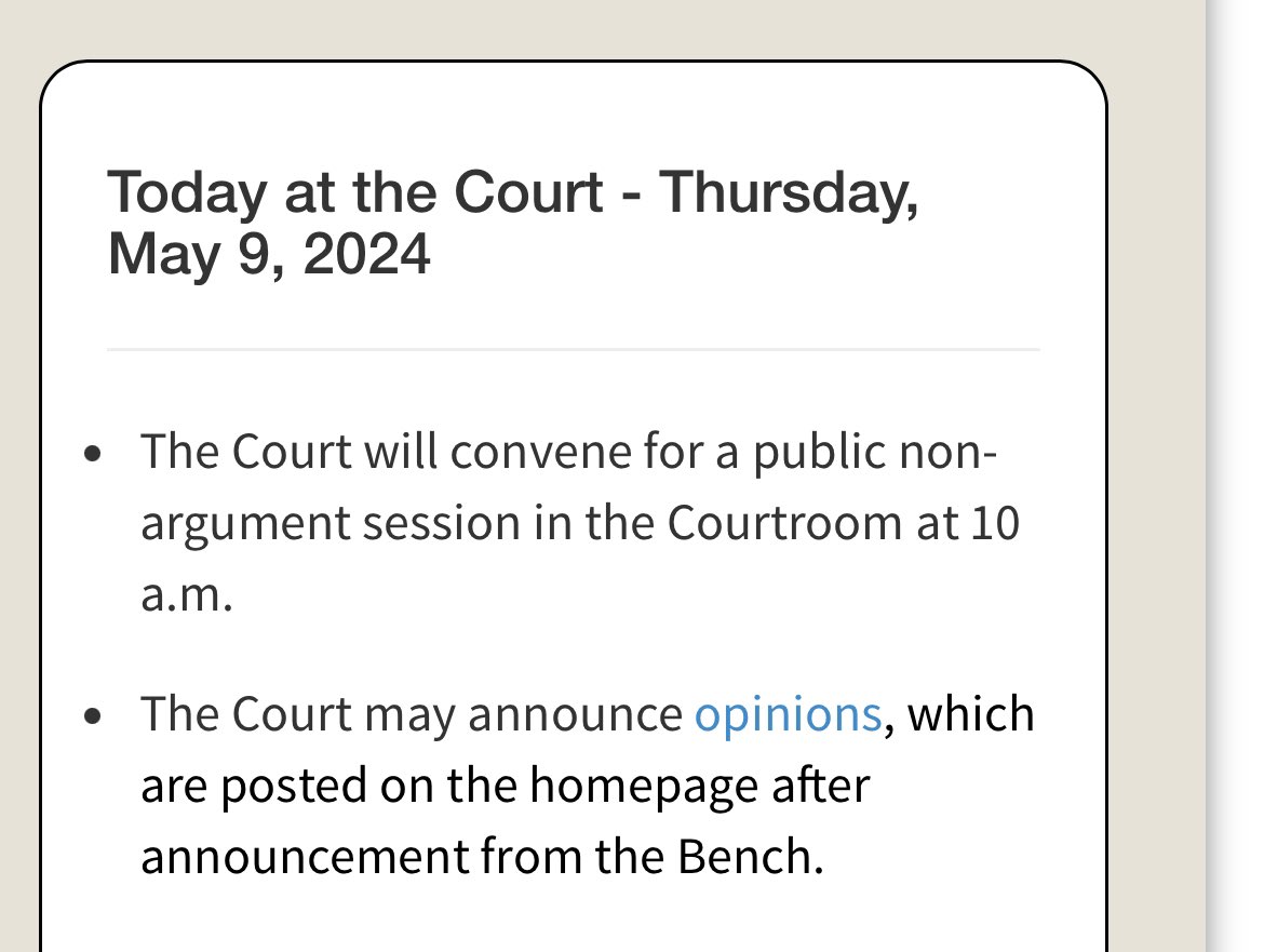 Unless they add anything, no SCOTUS opinions until *next* Thursday, May 9.