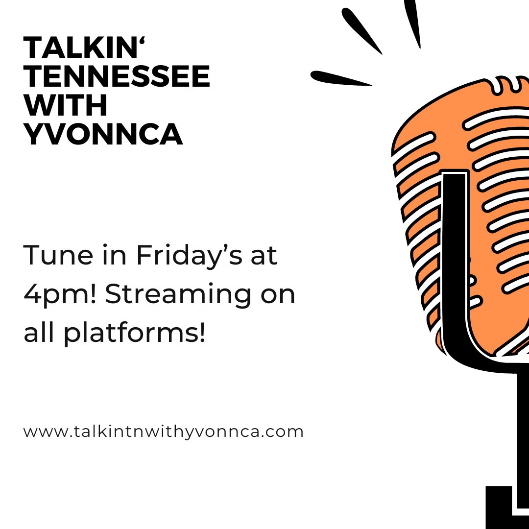 Don't forget to tune in Friday's at 4PM! Streaming on all platforms! 

talkintnwithyvonnca.com 

#yvonncalandes #talkintnwithyvonnca #tennesseepodcast #podcast #podcasthost #explore #explorepage
