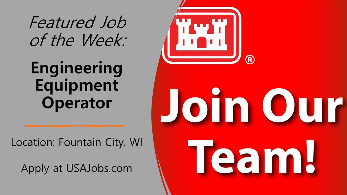 Come join our team! We’re looking for 2 equipment operators to work with the Dredge Goetz. The positions will operate bulldozers, frontend loaders, bucket crawlers and excavators. For this and all other jobs in the St. Paul District, click here: ow.ly/AQB650RrfrA