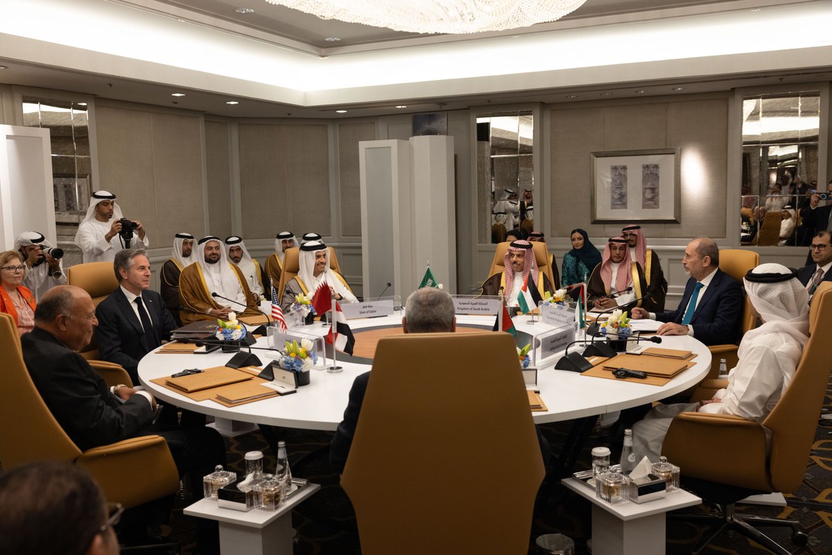 I joined representatives from Saudi Arabia, UAE, Qatar, Egypt, Jordan, and the Palestine Liberation Organization to discuss our work for lasting peace and security in the region as well as efforts to achieve a ceasefire with release of hostages.