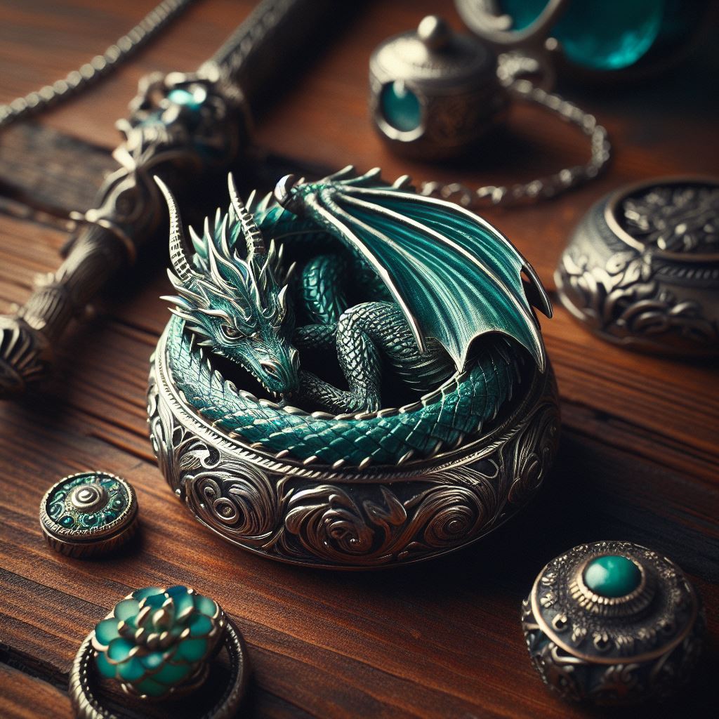 Raistlin's Magic Ring and Dragon, Bloodbane Cyan - Collection - 🐉 #dragonlance #raistlinmajere #fantasy #storytelling #characterart #BooksWorthReading #AIArtwork #jewelry #digitalartwork #aiartist #digitalartwork #pictures #characterai #Dragon #HappyFriday