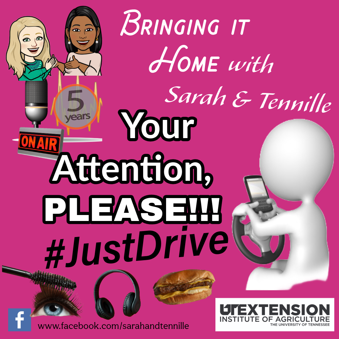 #DistractedDriving can involve a phone, food, makeup, or more. On this week's @utextension #BringingItHome podcast, we admit to some of the things we get wrong behind the wheel. Listen to the episode: spotifyanchor-web.app.link/e/s2kYY1cYbJb #JustDrive #DistractedDrivingMonth