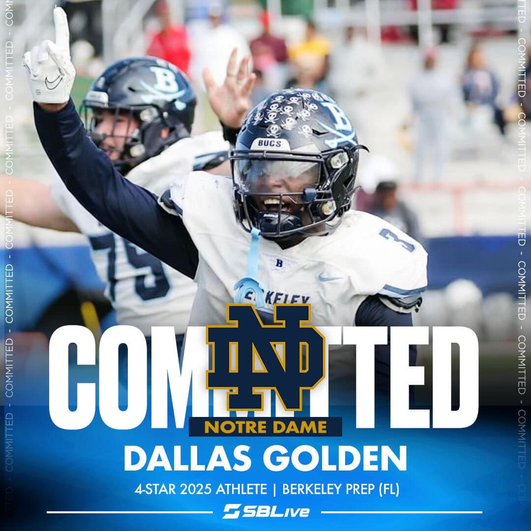 The Irish have found its pot of GOLD: 4⭐️ ATH Dallas Golden has committed to Notre Dame ☘️🏈 STORY: highschool.athlonsports.com/florida/2024/0…