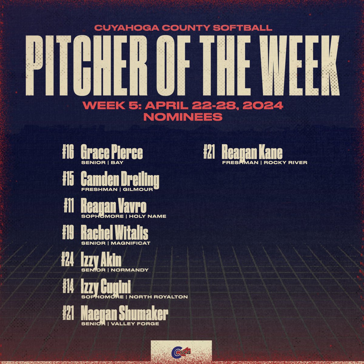 ccscaohio's tweet image. Here are your Week 5 Player &amp;amp; Pitcher of the Week Nominees! 🥎 
🫵🏼 Nominated by coaches
🗳️ Voted on by coaches
🏆 Winners announced every Wednesday