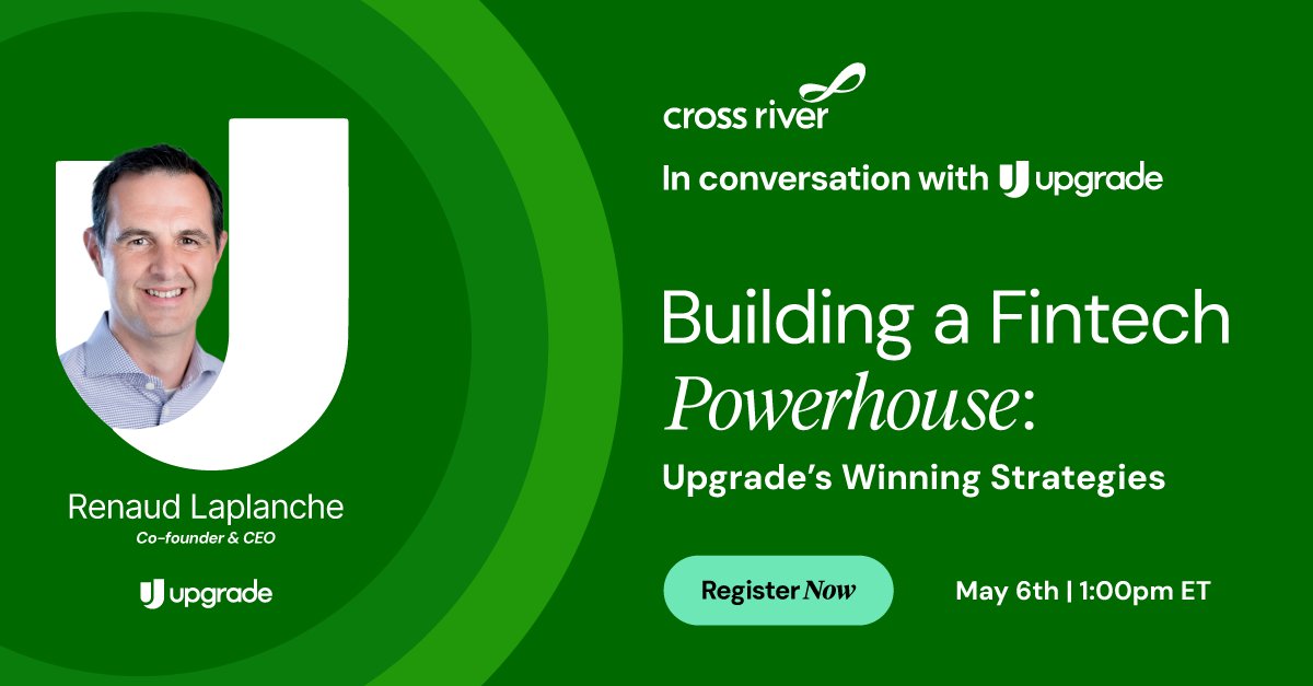 Upgrade, Inc. (@upgradecredit) on Twitter photo Our Co-founder and CEO, Renaud Laplanche, will be in conversation with <a href="/crossriverbank/">Cross River Bank</a> 's EVP, Head of Fintech Banking, Adam Goller, during a live webinar on May 6th.
Join the conversation to get the inside scoop on Renaud's inspiring career journey and the winning strategies Our Co-founder and CEO, Renaud Laplanche, will be in conversation with <a href="/crossriverbank/">Cross River Bank</a> 's EVP, Head of Fintech Banking, Adam Goller, during a live webinar on May 6th.
Join the conversation to get the inside scoop on Renaud's inspiring career journey and the winning strategies
