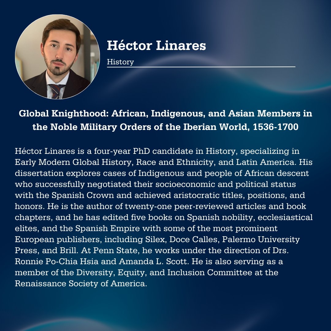 PSUHumanities's tweet image. We are so proud to introduce our incoming Graduate Scholars in Residence for Summer 2024! 😎

Check out their profiles to learn more about them and their fascinating projects 👀