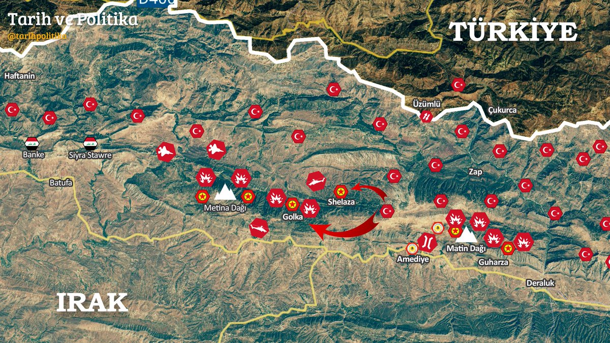 Irak Operasyonu son durum: ▪️ Metina Dağı'nda bulunan terör örgütü hedefleri TSK'ya bağlı savaş uçakları tarafından vuruluyor. ▪️ Golka bölgesi 3 gündür T-129 ATAK helikopterleriyle vuruluyor. Golka bölgesinde bulunan terör örgütü hedefleri vuruluyor. Havadan birlikler…