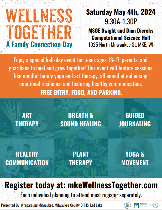 Join us May 4 for a special half-day event for teens, parents & guardians to heal and grow together! This event will feature sessions like mindful family yoga & art therapy, all aimed at enhancing emotional resilience & fostering healthy communication. mkewellnesstogether.com