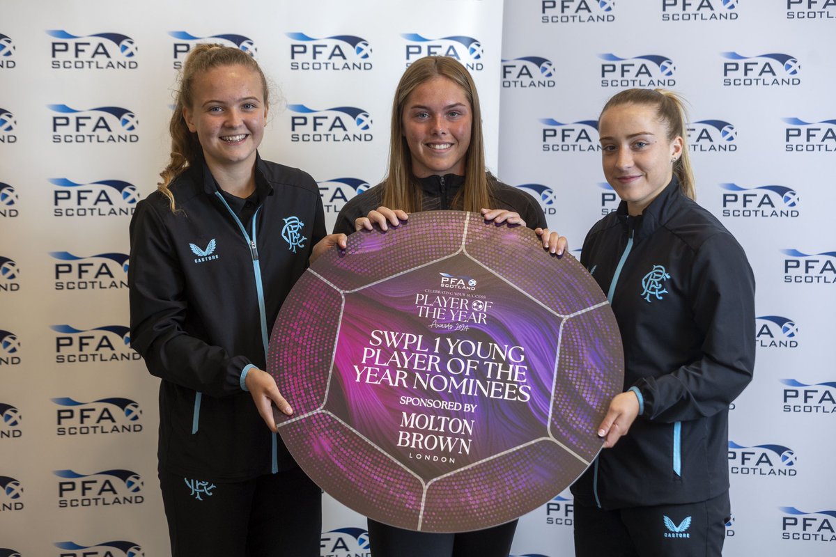 There are four nominees for PFA Scotland SWPL1 Young Player of the Year 📸 Below are Mia McAulay, Ava Eadson and Kirsty Maclean. Bayley Hutchison is also up for the award 🏆 @MoltonBrownUK