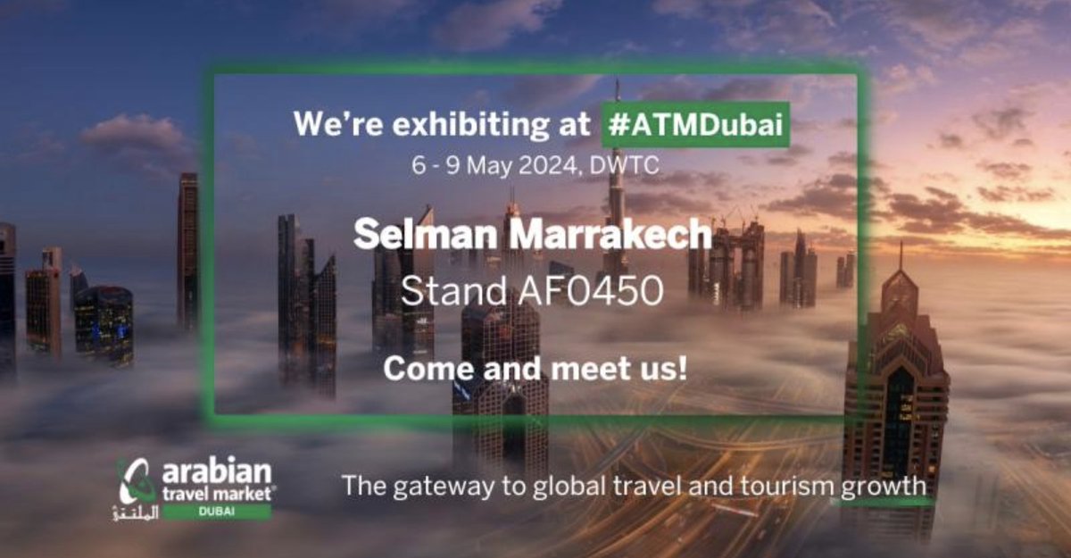 We're thrilled to announce our participation at #ATMDubai from May 6th to 9th at the Dubai World Trade Centre. 
Secure your spot to join us and let's meet! 

lnkd.in/epMYH-CA

#SelmanMarrakech #DubaiWorldTradeCentre #Network