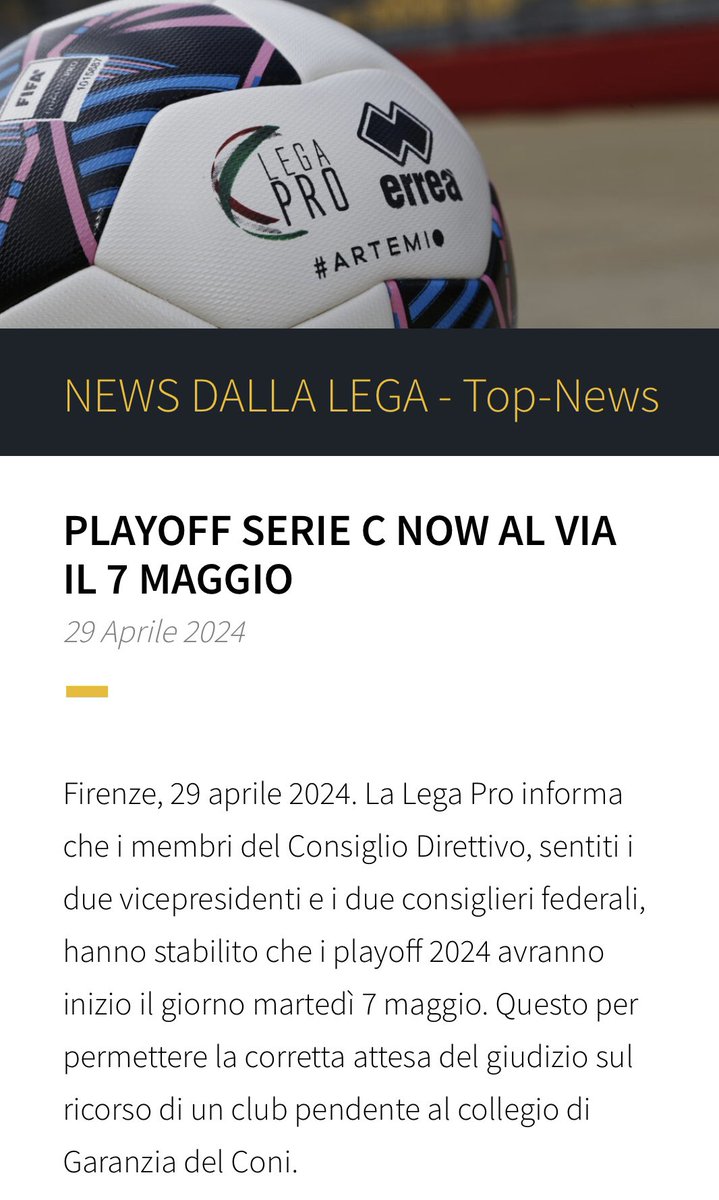 As of today, the start of the Serie C play-offs have officially been moved back to Tuesday 7th May Spoiler: It might not be the last delay before things kick off…