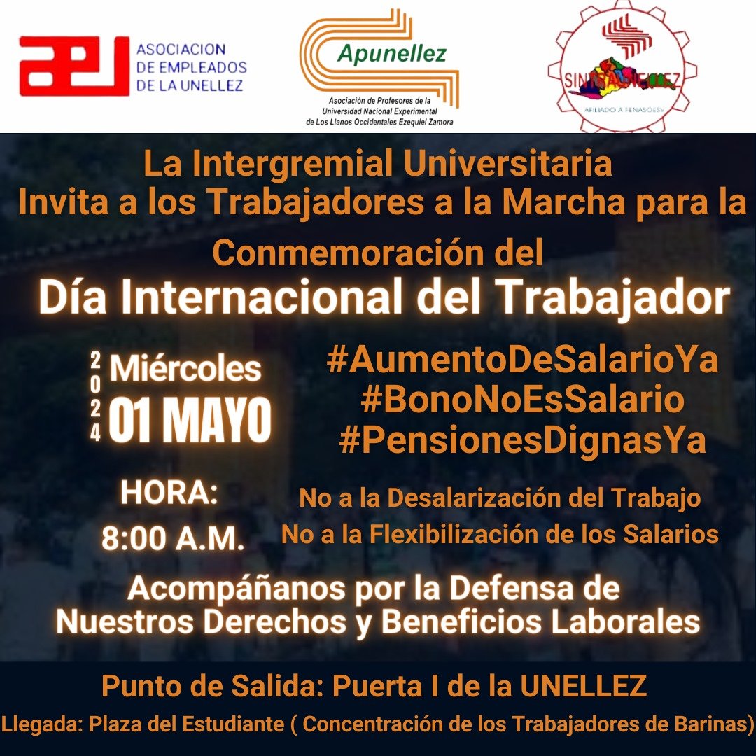 Desde marzo de 2022 no se ajusta el salario mínimo. Los 130 bolívares mensuales hoy son menos de $4 que no alcanzan ni para medio comer 2 días. Igual ocurre con las pensiones. Este 1º de mayo exigimos un salario mínimo no menor a $200 con incidencia en las tablas #BonoNoEsSalario