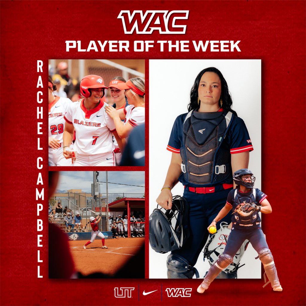 No surprises here🤩 Congrats Rachel Campbell on being named @WACsports Player of the Week with 2️⃣GRAND SLAMS and 3️⃣ Homerun’s on the weekend 👏 #UtahTechBlazers | #WACsb