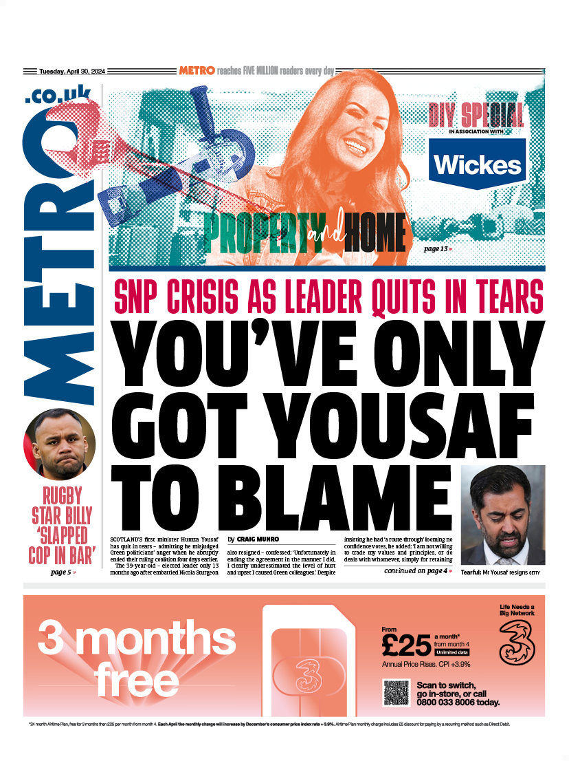 Metro: YOU’VE ONLY GOT YOUSAF TO BLAME #TomorrowsPapersToday