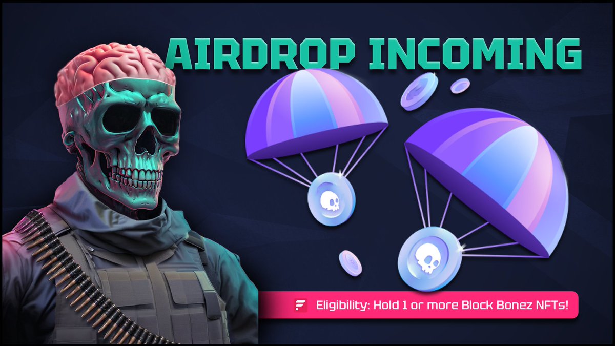 🪂 $BNZ Airdrop Incoming! 🪂 Details Announced Tomorrow - Simply hold 1 (or more) #BlockBonez NFTs to be eligible! ✅ 750 $BNZ - Each #NFT ✅ Airdrop 1 of 5 👉xhaven.io/collection/fla… 🔁 RT if you're ready!