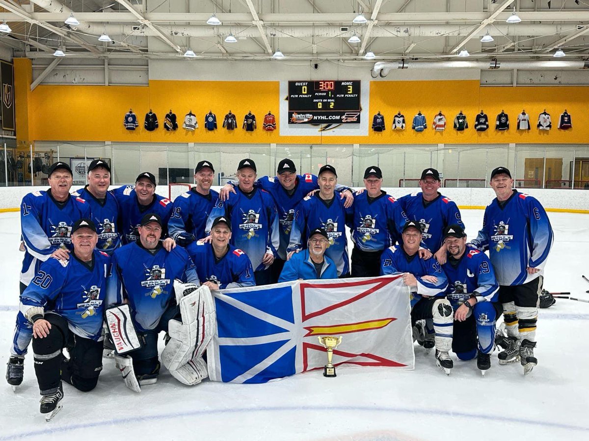 Congratulations to the Salty Dawgs (who are all members of our Mount Pearl Men’s Recreational Hockey League) on taking Gold at the 50+ CHE Hockey Championship this past weekend in Nashville.  Way to go guys!
#CommunityMatters #MountPearlProud