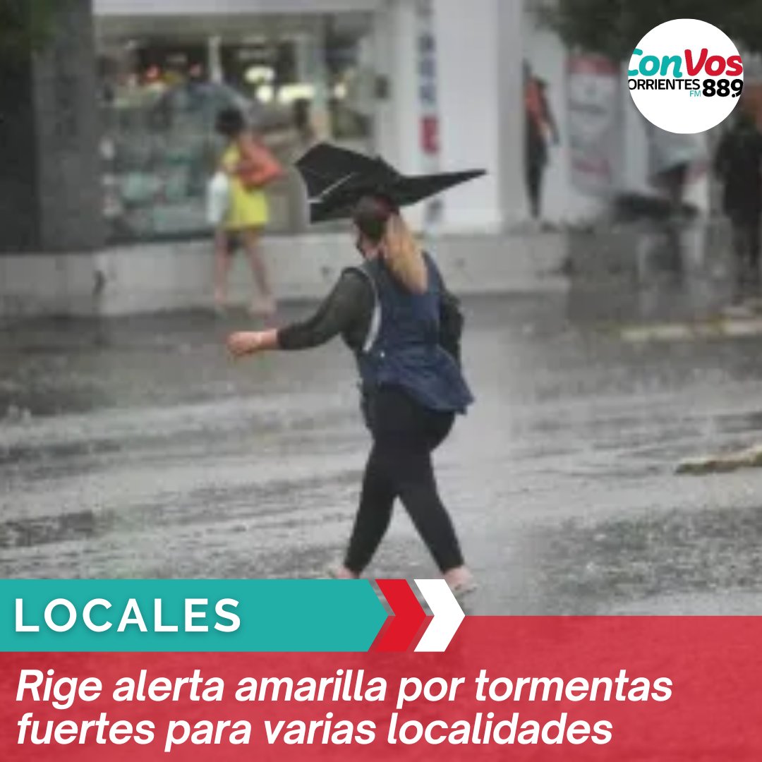 ⛈Según detalla el Servicio Meteorológico Nacional, las localidades bajo alerta amarilla serán por tormentas aisladas, algunas localmente fuertes. convoscorrientes.com.ar/10790-rige-ale…