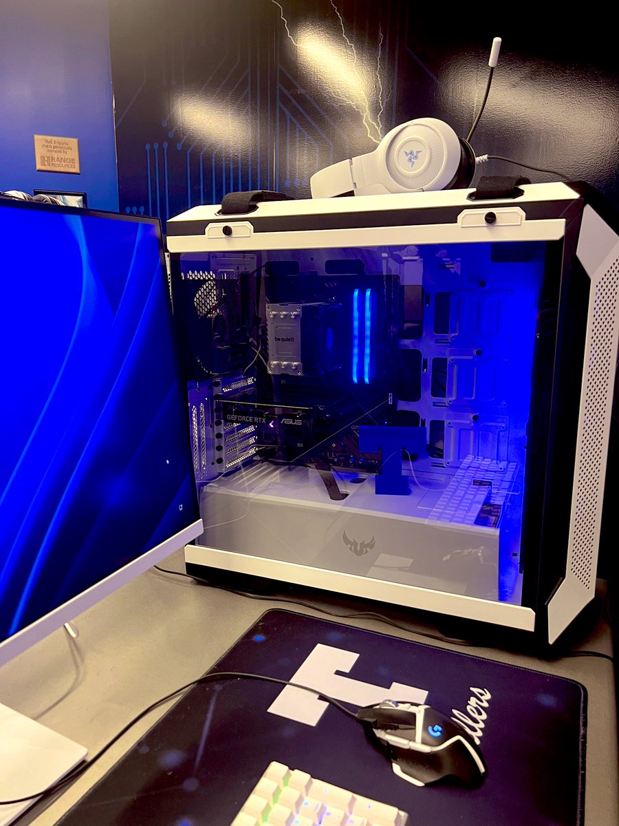 Thanks to TMS student Ethan Kaczmark for designing and 3D printing Trinity T’s for our setups! What a cool addition to our esports arena!