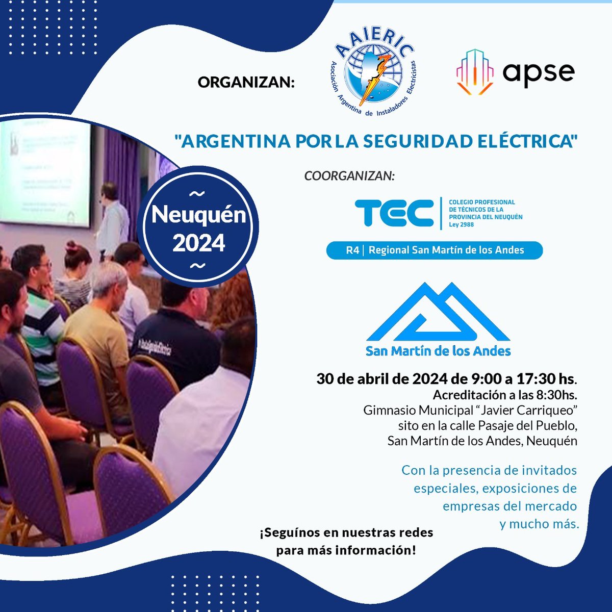 Mañana vamos a estar presentes en el evento organizado por AAIERIC y apse por la seguridad eléctrica en San Martin de los Andes.
Nos vemos allá 🥳