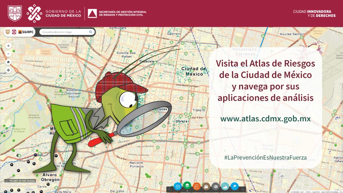 El Atlas de Riesgos de la Ciudad de México es una herramienta para la toma de decisiones en temas de prevención, preparación, atención de emergencias y planeación del territorio. Visita el Atlas en atlas.cdmx.gob.mx #LaPrevenciónEsNuestraFuerza