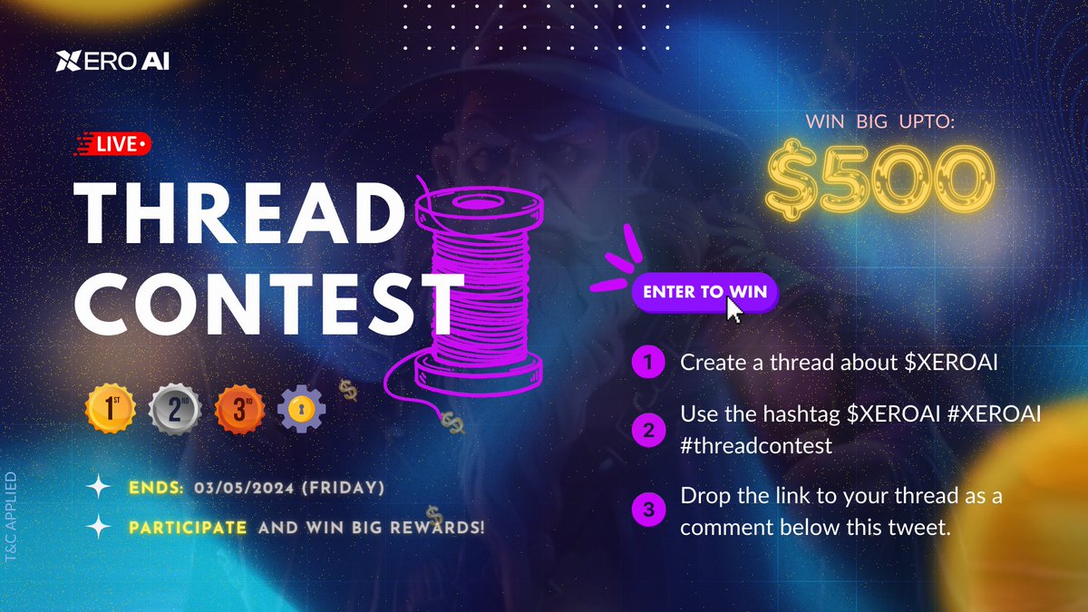 Attention #XEROAI fam and thread enthusiasts! We're hosting an epic Thread Challenge to celebrate the amazing things you can create with $XEROAI.

Ready to join? Here's the lowdown:

- Create a detailed thread on Twitter about #XEROAI
- Participants must have at least 100…