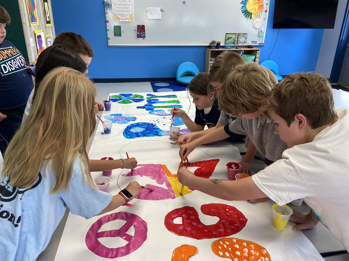 #ThirdGrade painted a Banner in Art Class for their upcoming Poetry Picnic this week! #onlyatcba