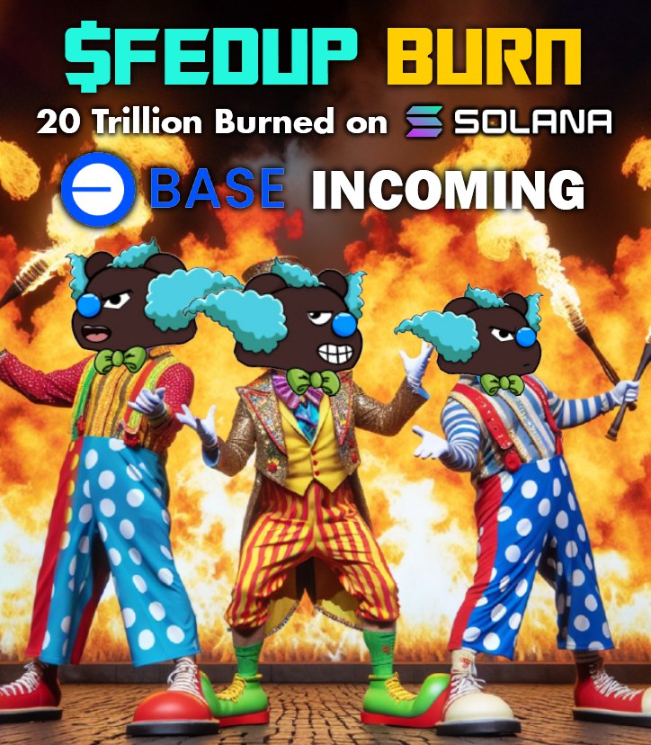 Iz tim2 burn! 🔥 20 trillion $FEDUP has been burned on #solana. #heywallet send 3 RARE to the first 100 retweets and comments solscan.io/tx/54uezy64Xrq… This ensures equilibrium between all chains & paves the way for @base launch 🚀 basescan.org/token/0x5fe3d7… Launch incoming this…