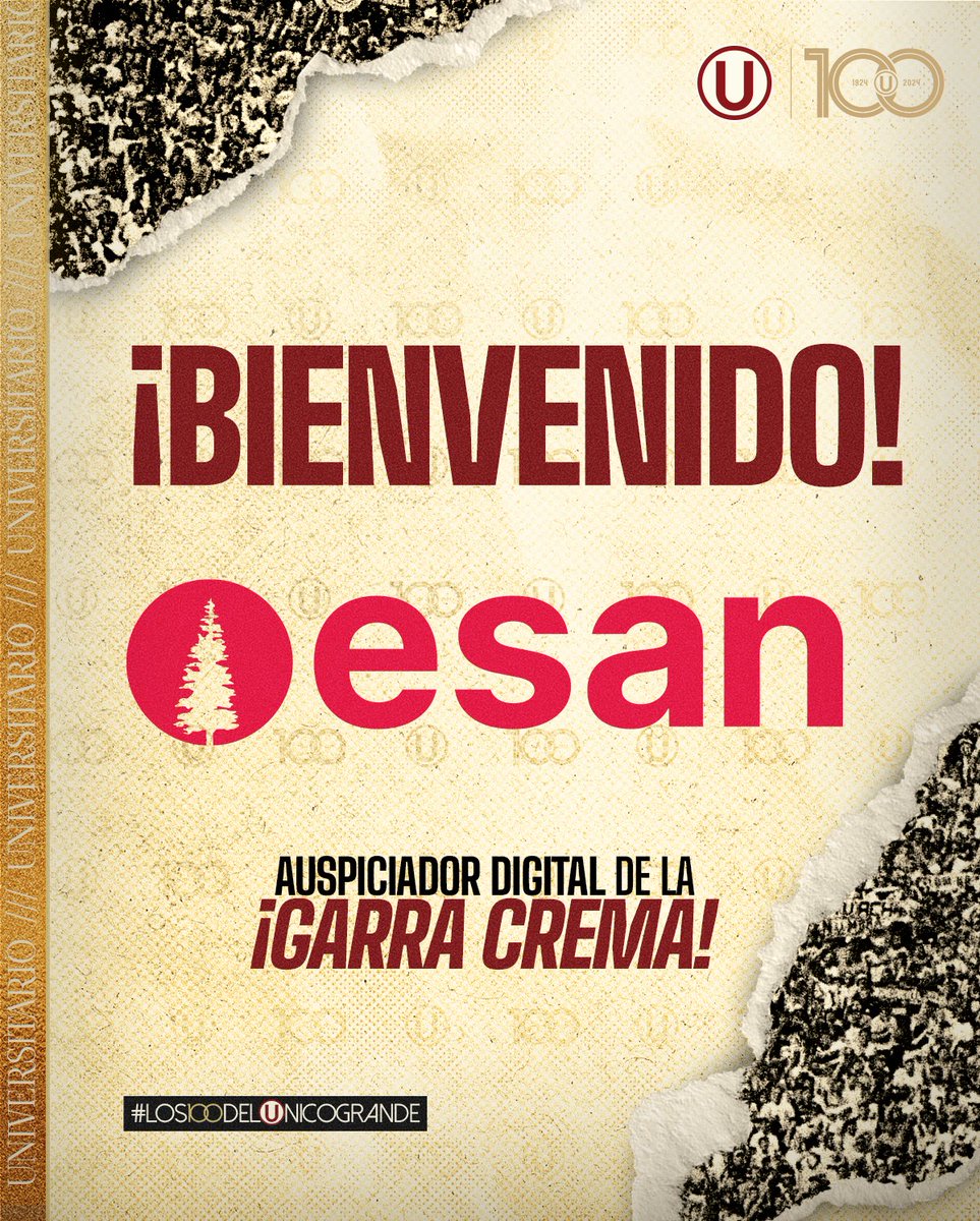 𝗘𝗟 𝗠𝗔́𝗦 𝗖𝗔𝗠𝗣𝗘𝗢́𝗡 𝗧𝗘 𝗗𝗔 𝗟𝗔 𝗕𝗜𝗘𝗡𝗩𝗘𝗡𝗜𝗗𝗔 🤝 @esanperu, institución educativa de prestigio internacional, es nuevo auspiciador digital de Universitario. ¡Trabajando juntos por el desarrollo integral de nuestros deportistas! ⚽📚 #Los100DelÚnicoGrande