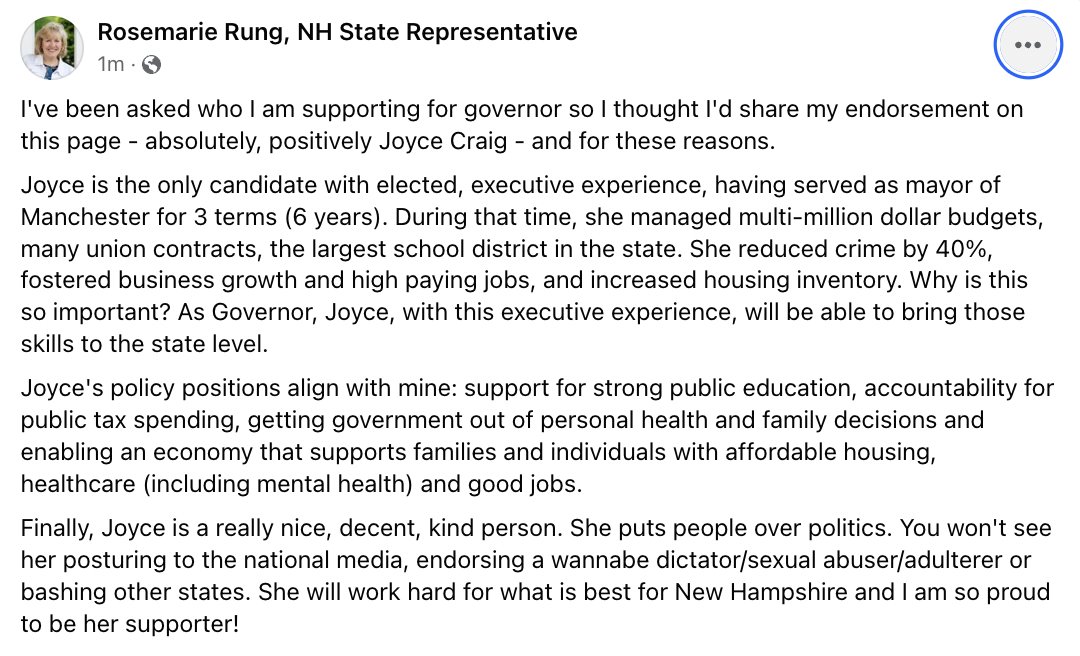 When someone asks me who I endorse for Governor, they get the full explanation! @JoyceCraigNH #NHPolitics