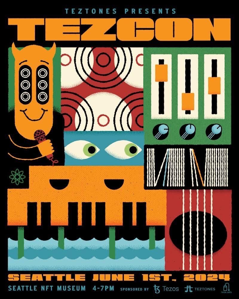 Get ready for an electrifying evening of music and art at the #Seattle #NFT Museum on June 1st, 2024 from 4-7pm! Sponsored by #Tezos and #TEZTONES, this event will immerse you in the cutting-edge world of NFT technology and art. Don't miss out! Tickets: (eventbrite.com/e/tezcon-seatt…)