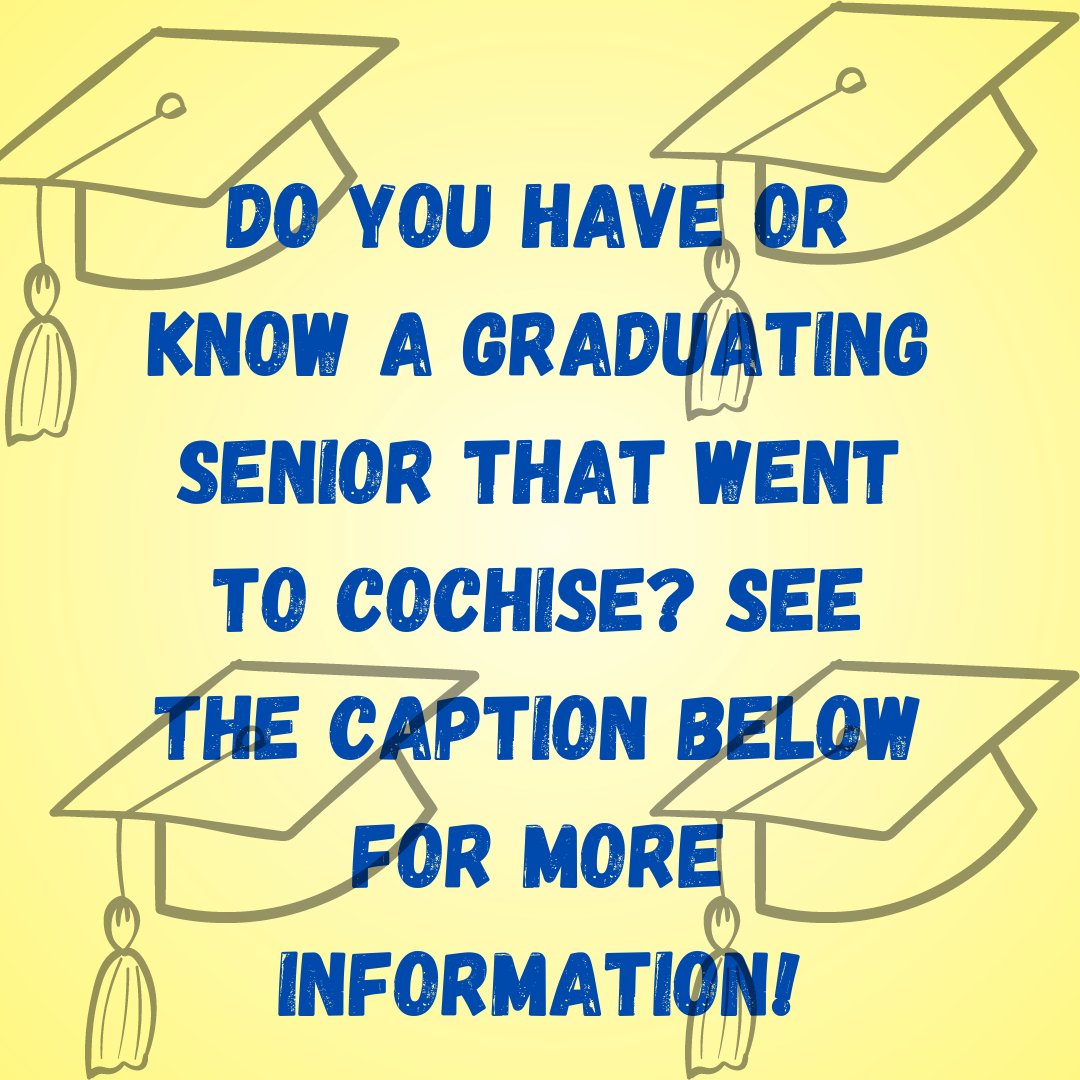 If you know a graduating senior that attended Cochise, please have them reach out to Mrs. Nelson at lnelson@susd.org
We are planning a parade in their honor and want as many former Bobcats to participate as possible!