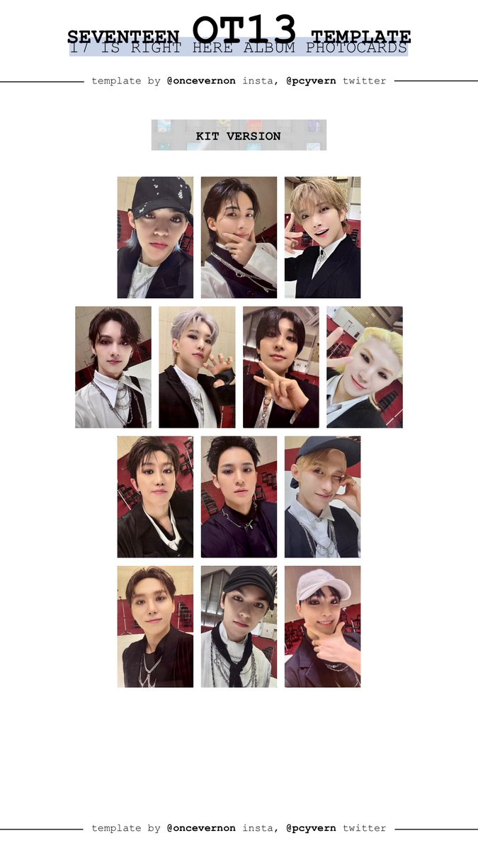pcyvern's tweet photo. seventeen 17 is right here ot13 templates for the kit kihno album version and also for the regular version here and hear ver ot13 photocard sets (individually and together) 

세븐틴 포카 앨범 교환 키노 키트 https://t.co/rOrBvQDEvu