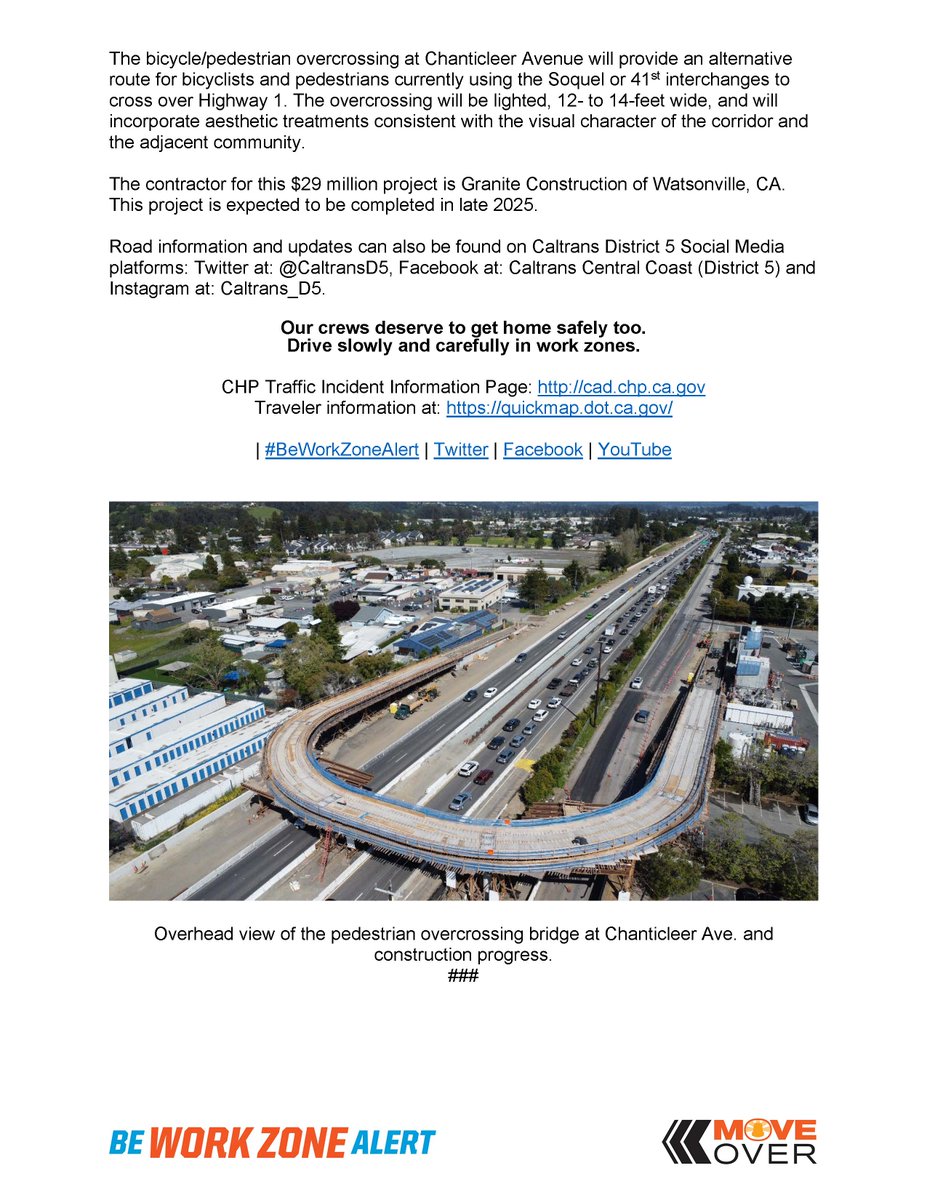 #SantaCruzCounty Overnight and daytime ramp & lane closures on Highway 1 near Soquel set for week of April 29. Construction continues on north and southbound auxiliary lanes and bus-on-shoulder improvements on Hwy 1 between the 41st Ave. and Soquel Dr. interchanges.