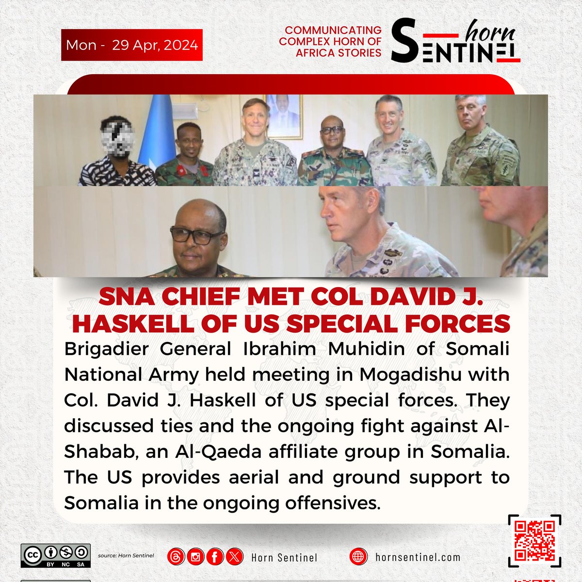 BG Ibrahim Muhidin of @SNAForce held meeting with Col. David J. Haskell, Dep Commander of #US special forces. They discussed the ongoing fight against #AlShabab, an #AlQaeda affiliates in #Somalia. The @US2SOMALIA provides aerial & ground support to SNA in the ongoing offensives.