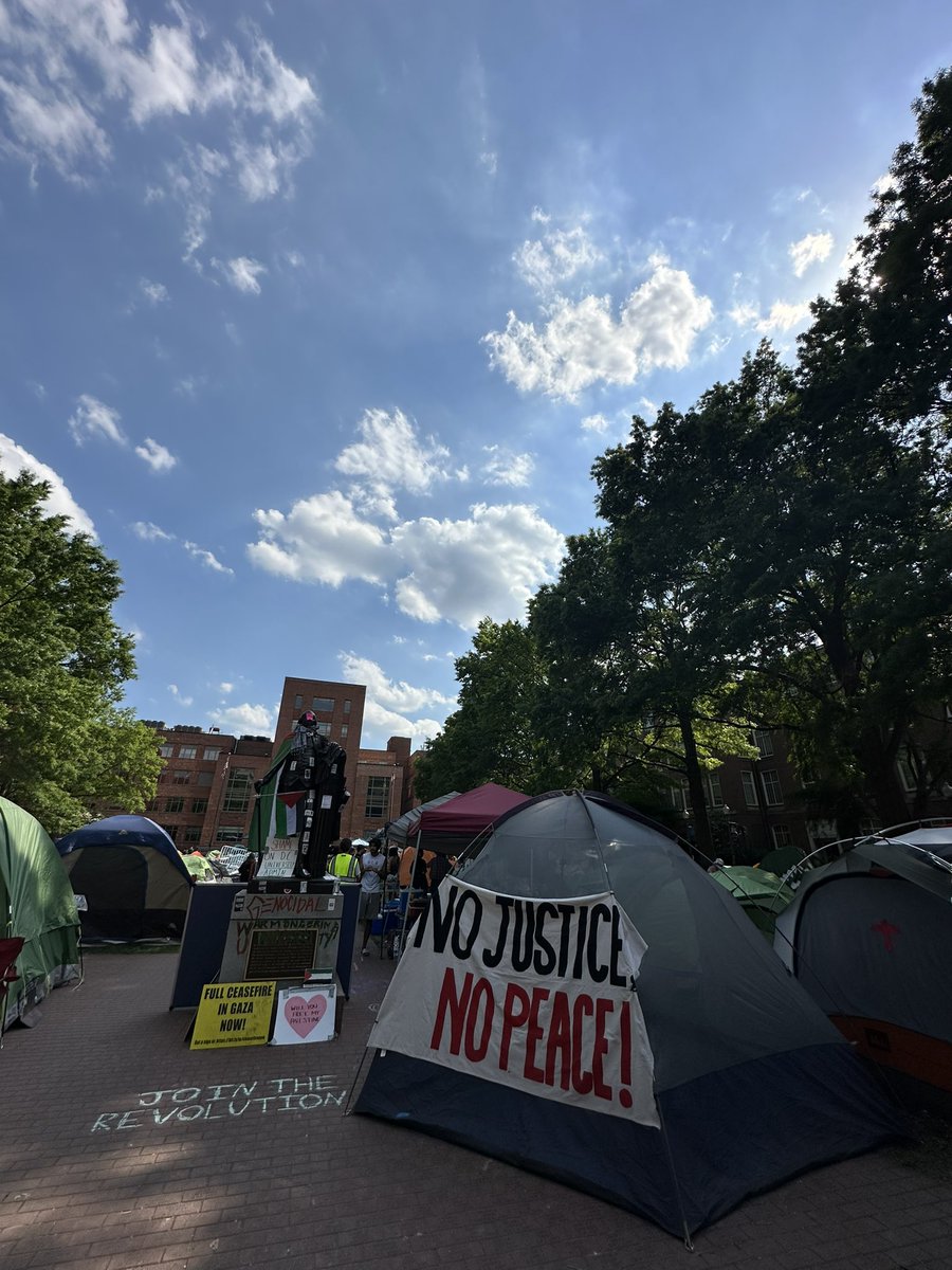 The students at the GWU encampment are so freaking inspiring. There’s medical tents, abundances of food, people having political discussions everywhere, prayer areas, barricade art exhibits and more. Joining them for the afternoon. Palestine will truly be free.