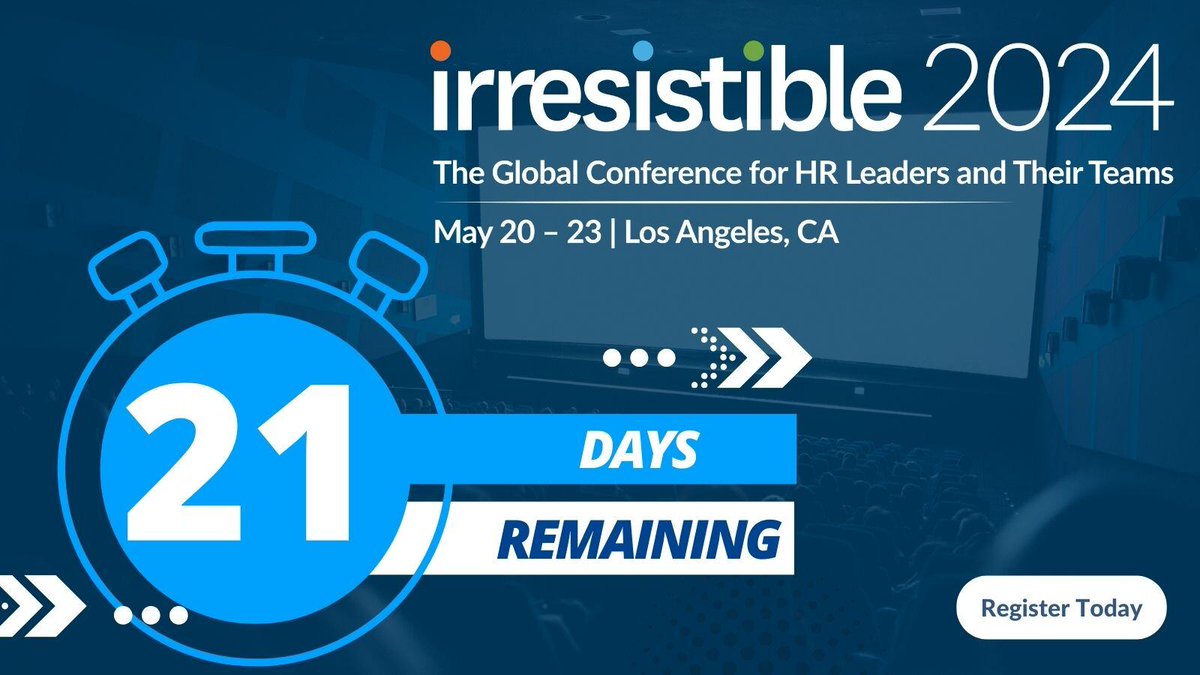 With thought leaders and HR experts from around the world and near endless opportunities to learn and meet new people, Irresistible 2024 will be the event of the year. Only 21 days remain to kick off! Secure your seat now: hubs.ly/Q02v9g9F0 #hr #futureofhr #futureofwork