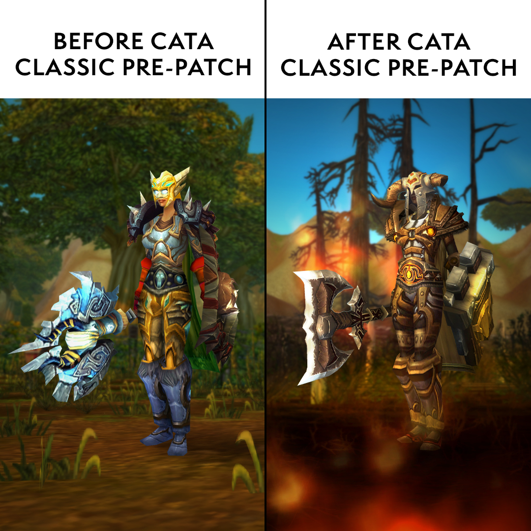 Warcraft's tweet image. Transmogs come to Classic in Cataclysm! 

The world might be on fire, but at least you’ll look good.