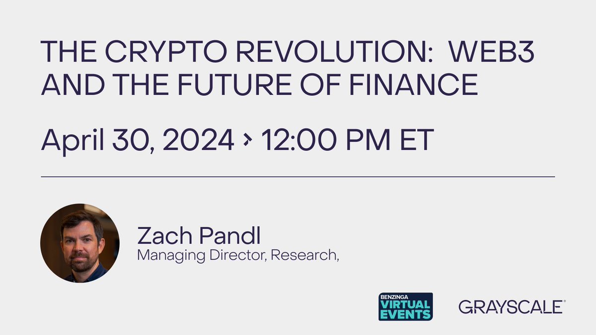TOMORROW: Grayscale Managing Director, Research, @LowBeta_ will be speaking  with other industry leaders on @Benzinga! Tune in TOMORROW at 12:00 PM ET.  📺📺 To register and learn more: https://t.co/BeMtqaDB8j