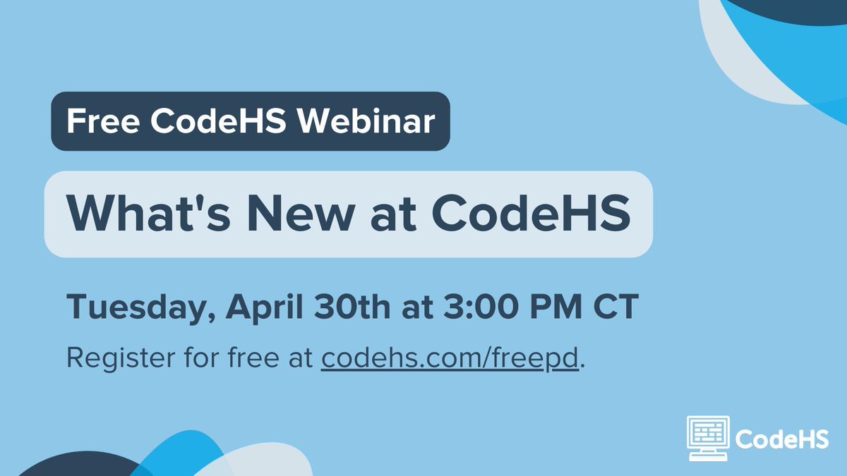 Learn all about CodeHS updates at this free 30 minute webinar hosted by CodeHS CTO and Co-Founder Zach Galant! You can RSVP at buff.ly/3xtCIMs #ReadWriteCode