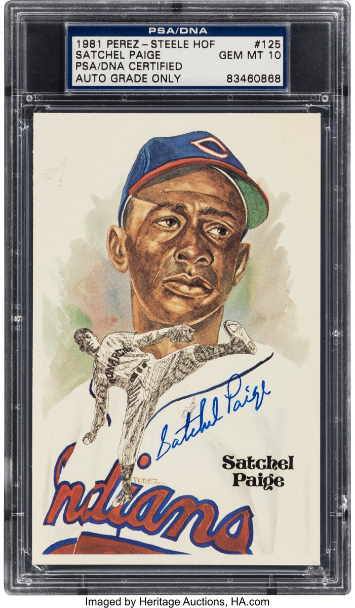 The Search for Satchel. For Perez-Steele collectors, this is arguably the ultimate autographed find. Certified by @PSAcard, the pitching icon was only alive for a short time after the card was made (1981), passing away in 1982. Currently @Heritage_Sport & @HeritageAuction.